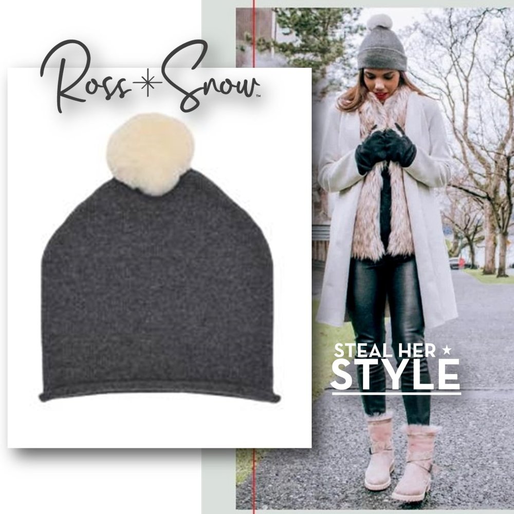 ππππ β³ ππππ 100% Cashmere Palla de Neve Grey Pom-Pom Beanie Cap - NEW!!! - Picture 1 of 11